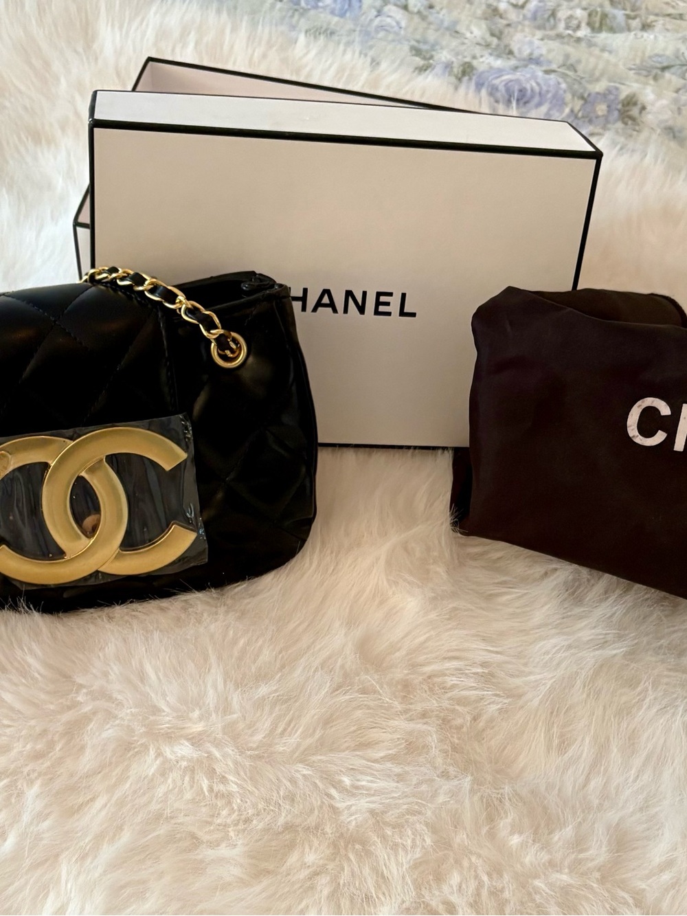 CHANEL gift with purchase Black Quilted Shoulder Bag with Gold Chain and CC Logo